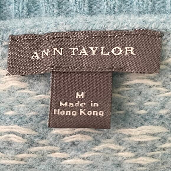 Ann Taylor Angora Sweater Light Blue Pullover Fair Isle Print Medium - Picture 3 of 8